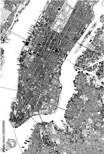 Cartina New York, vista satellitare, Stati Uniti, case quartieri e strade 