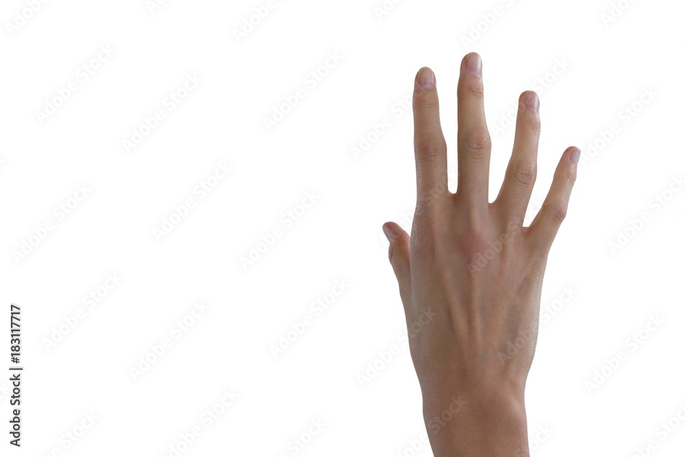 Womans hand using invisible screen Womans hand using invisible screen