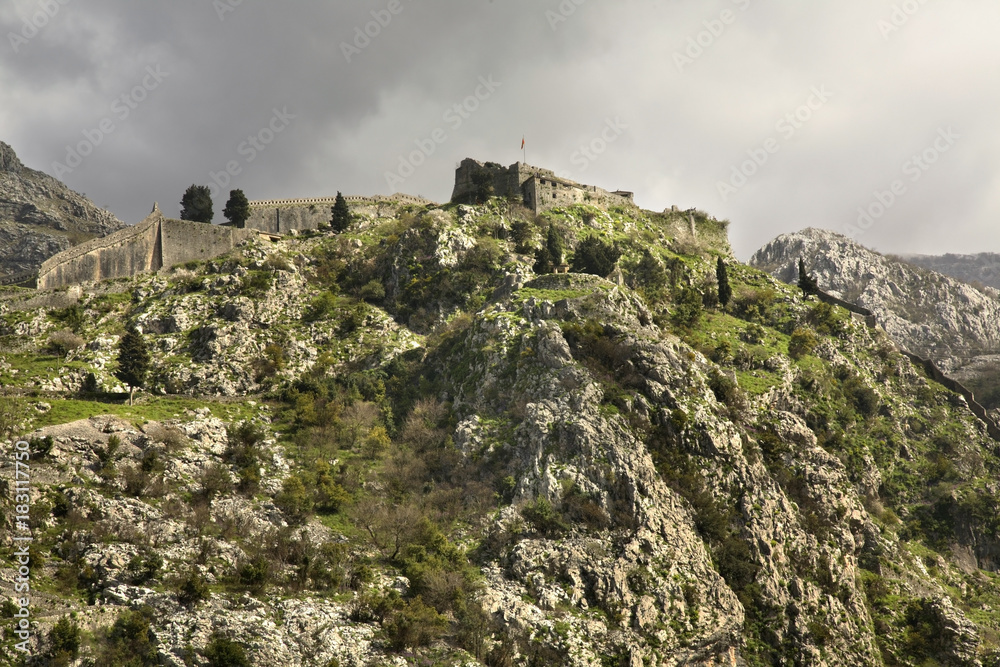 Ruins of fortress in Kotor. Montenegro