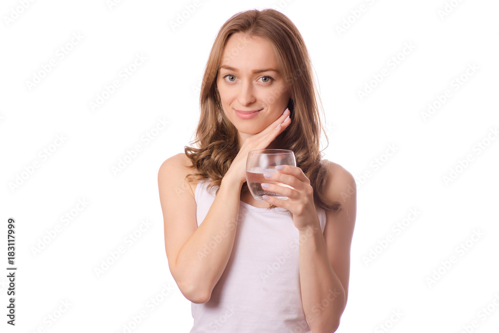 Beautiful young woman holding glass of water health Beautiful young woman holding glass of water health