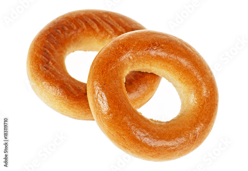 Two bagels isolated on a white background