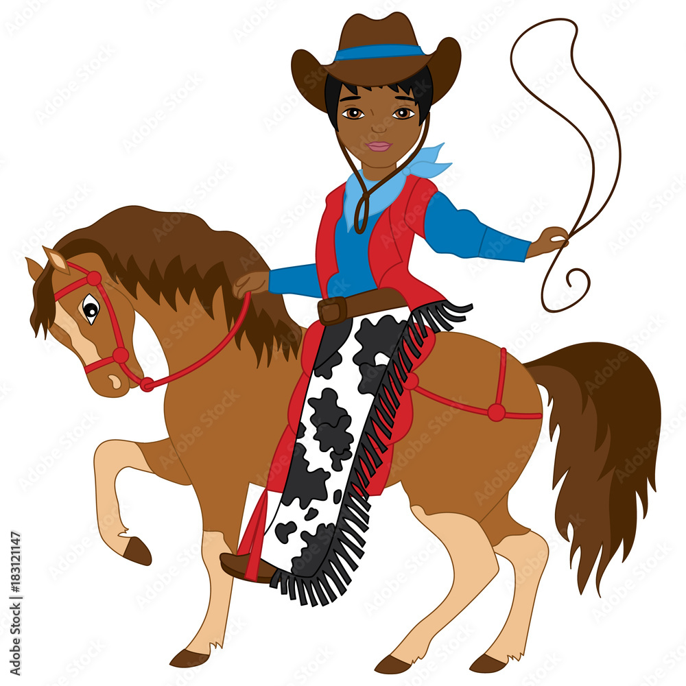 Vector Young African American Cowboy Riding a Horse Vector Young African American Cowboy Riding a Horse