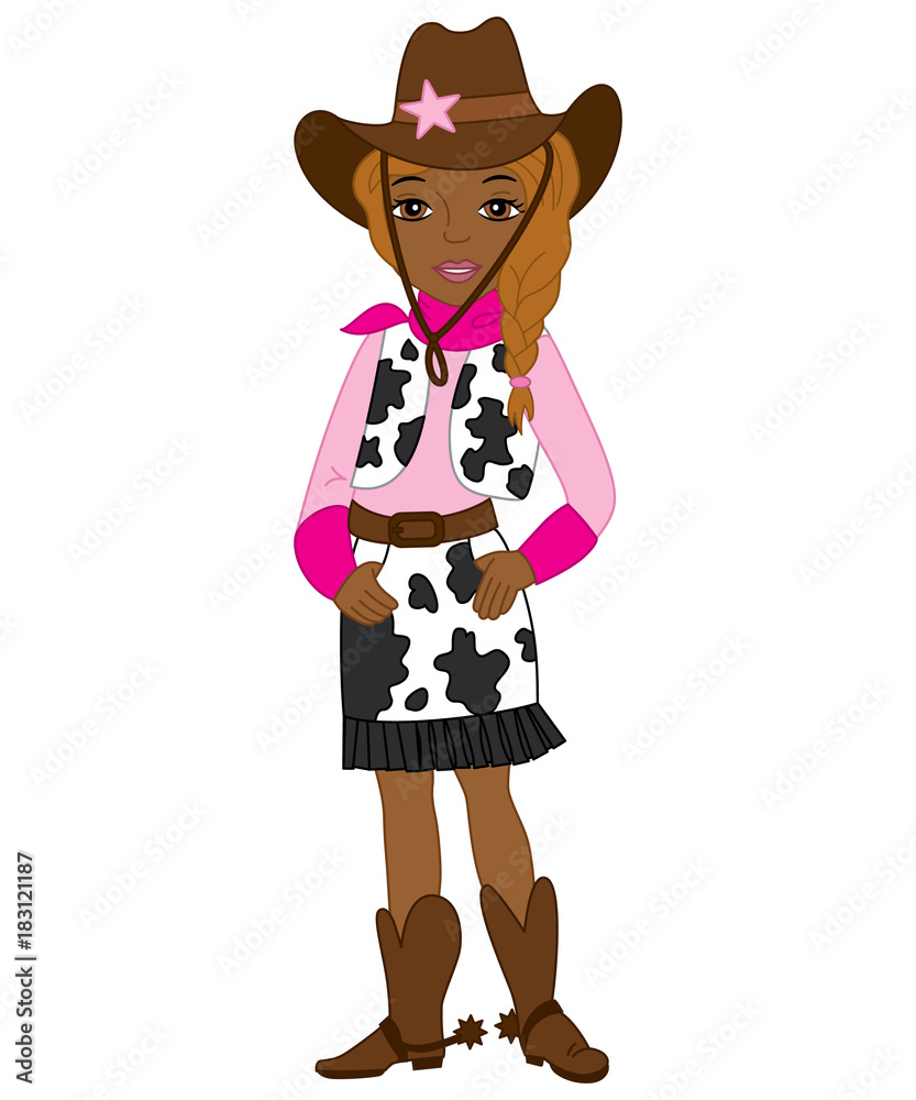 Obraz premium Vector Young Beautiful African American Cowgirl