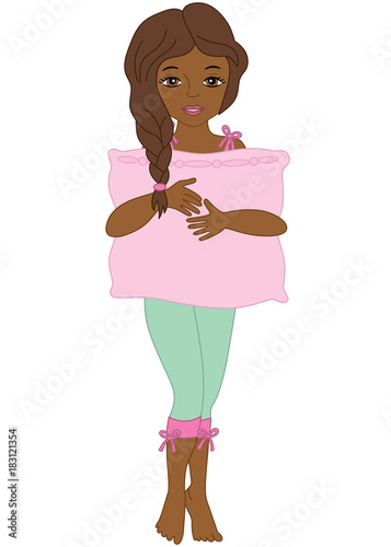 Vector Beautiful Young African American Girl Wearing Pyjamas