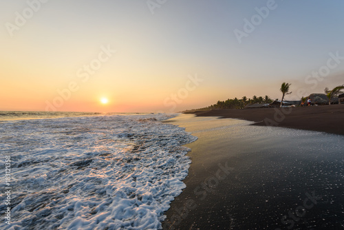 Sunset at Beach with Black Sand in Monterrico  Pacific coast of Guatemala. 