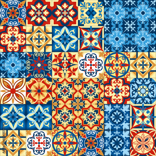 Vector illustration of decorative tile mosaic pattern design in Moroccan style.