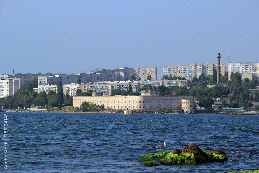 View of the Sevastopol Bay and Mikhaylovskaya coastal battery
