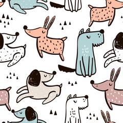 Keuken achterwand Honden patronen Handgetekende honden Scandinavisch patroon  © solodkayamari