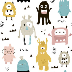 Acrylglasbilder Monstermuster Niedliche Monster im skandinavischen Design  © solodkayamari