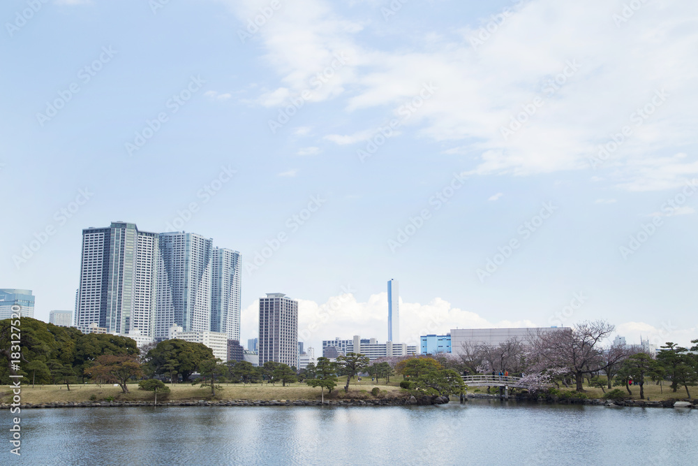 Landscape of Hamarikyu gardens