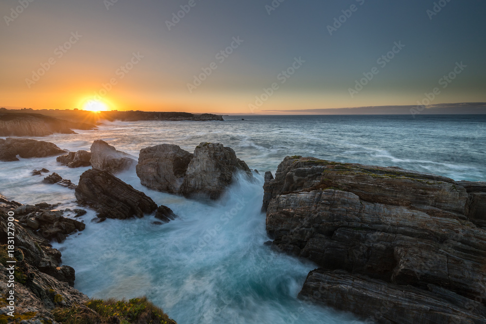 spectacular sunset on the coast of Galicia spectacular sunset on the coast of Galicia