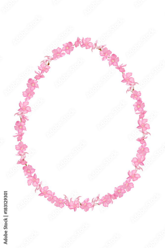 Bright pink easter flowers frame with oleander flowers isolated
