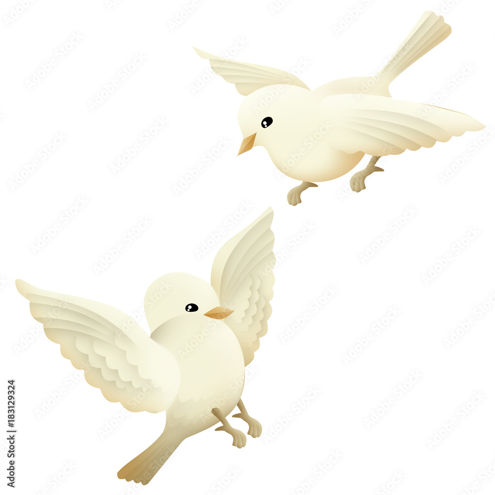 Fototapeta premium Two cute baby pigeons illustration on white background