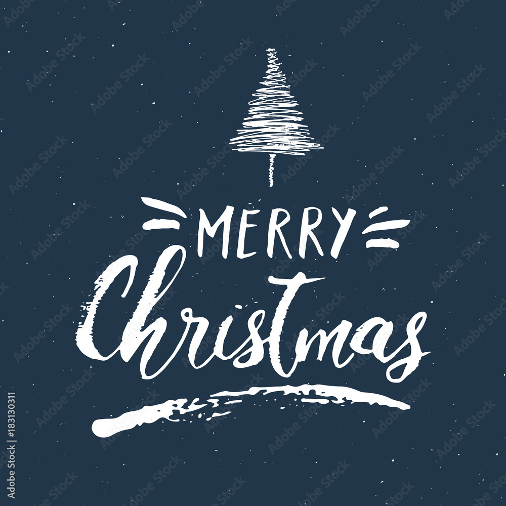Merry Christmas Calligraphic Lettering. Typographic Greetings Design. Calligraphy Lettering for Holiday Greeting. Hand Drawn Lettering Text Vector illustration