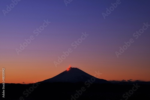 富士山夕景シルエット