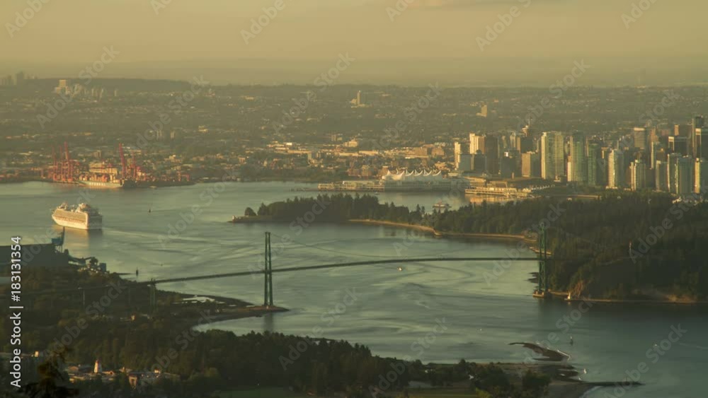 Time lapse of Cruise ship arriving in the morning, sea traffic in Vancouver downtown, BC, Canada Time lapse of Cruise ship arriving in the morning, sea traffic in Vancouver downtown, BC, Canada