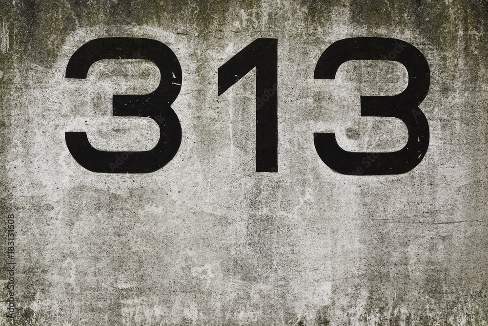 Concrete wall with the number 313 Concrete wall with the number 313
