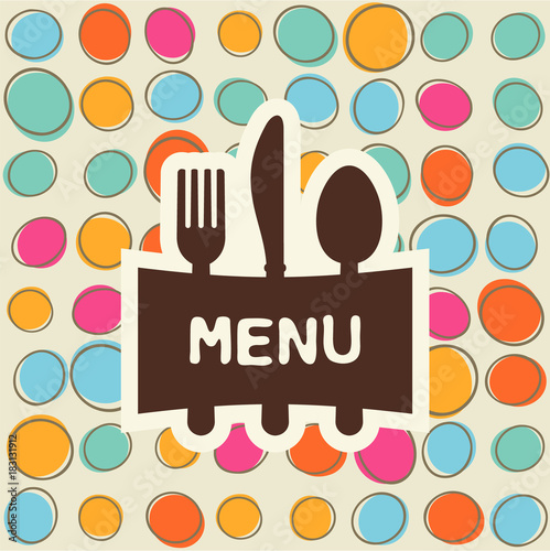 Fork, spoon and knife, tag for text. Flat design