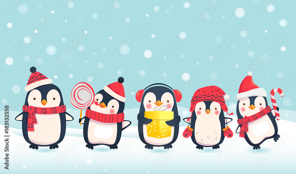 Naklejka premium ilustracja kreskówka pingwiny