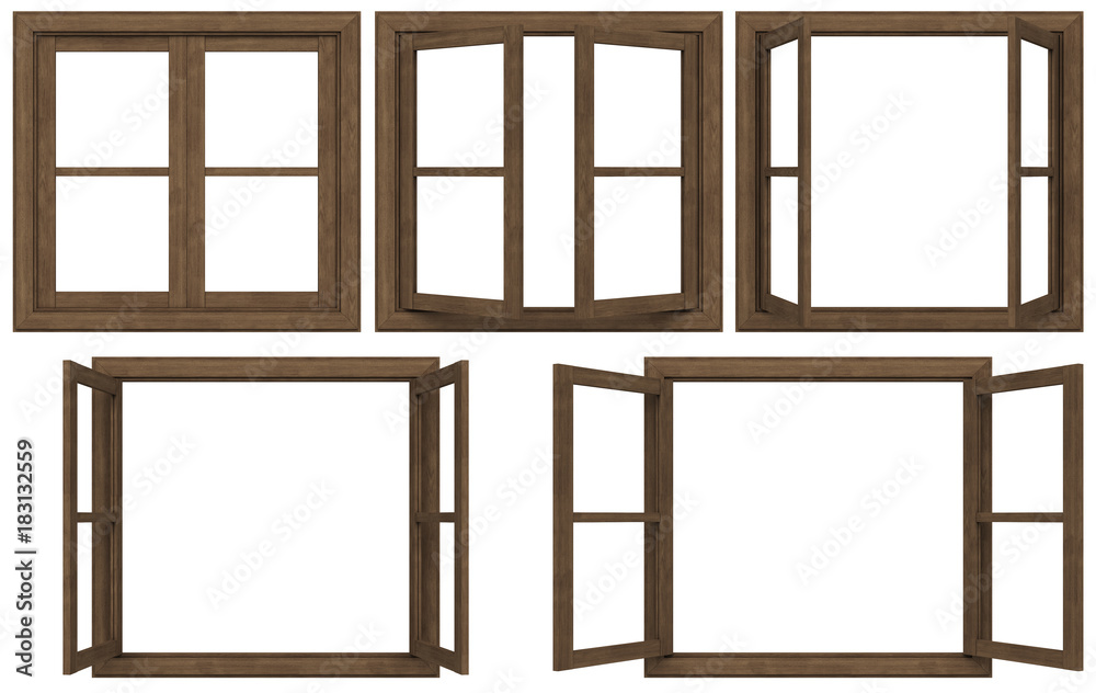 © akr11_st - wooden window frame isolated on white background.