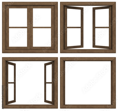 wooden window frame isolated on white background.
