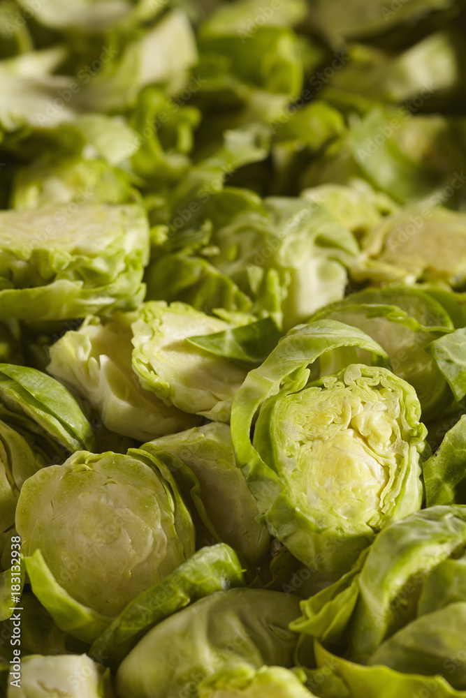 Fototapeta premium Raw, sliced Brussels Sprouts