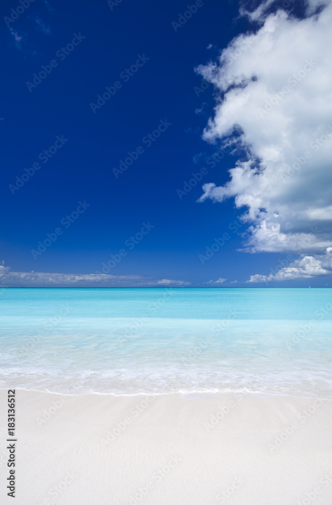 Clean White Caribbean Beach With Blue Sky And Clouds, Antigua
