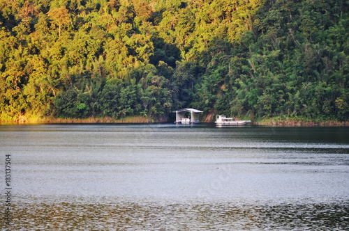 lake at vachiralongkorn dam at kanchanaburi Thailand photo