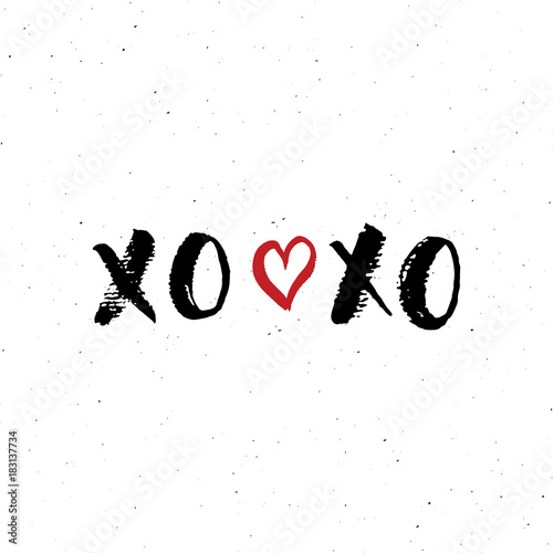 XOXO brush lettering sign, Grunge calligraphiv c hugs and kisses Phrase, Internet slang abbreviation XOXO symbols, vector illustration isolated on white background