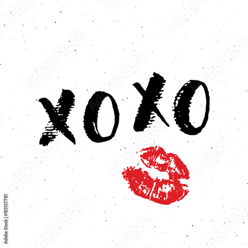 XOXO brush lettering sign, Grunge calligraphiv c hugs and kisses Phrase, Internet slang abbreviation XOXO symbols, vector illustration isolated on white background