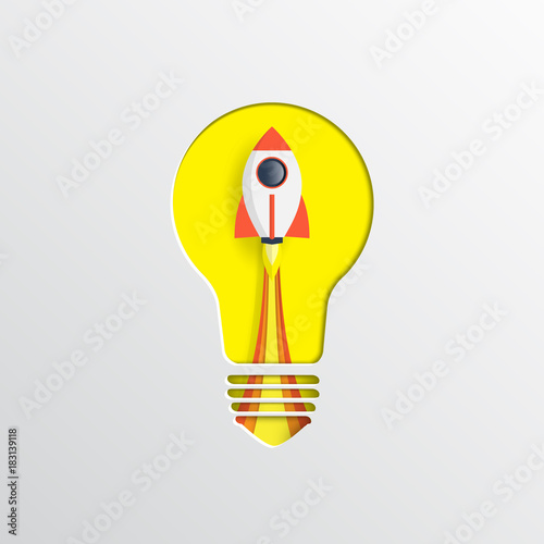 Rocket in light bulb shape.Business start up concept.Vector illustration.