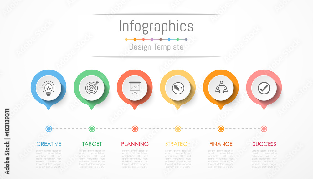 Fototapeta premium Infographic design elements for your business data with 6 options, parts, steps, timelines or processes. Vector Illustration.