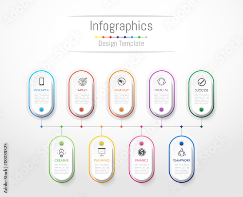 Infographic design elements for your business data with 9 options, parts, steps, timelines or processes. Vector Illustration.