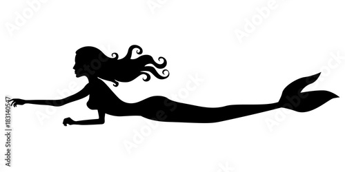 Silhouette of swimming mermaid