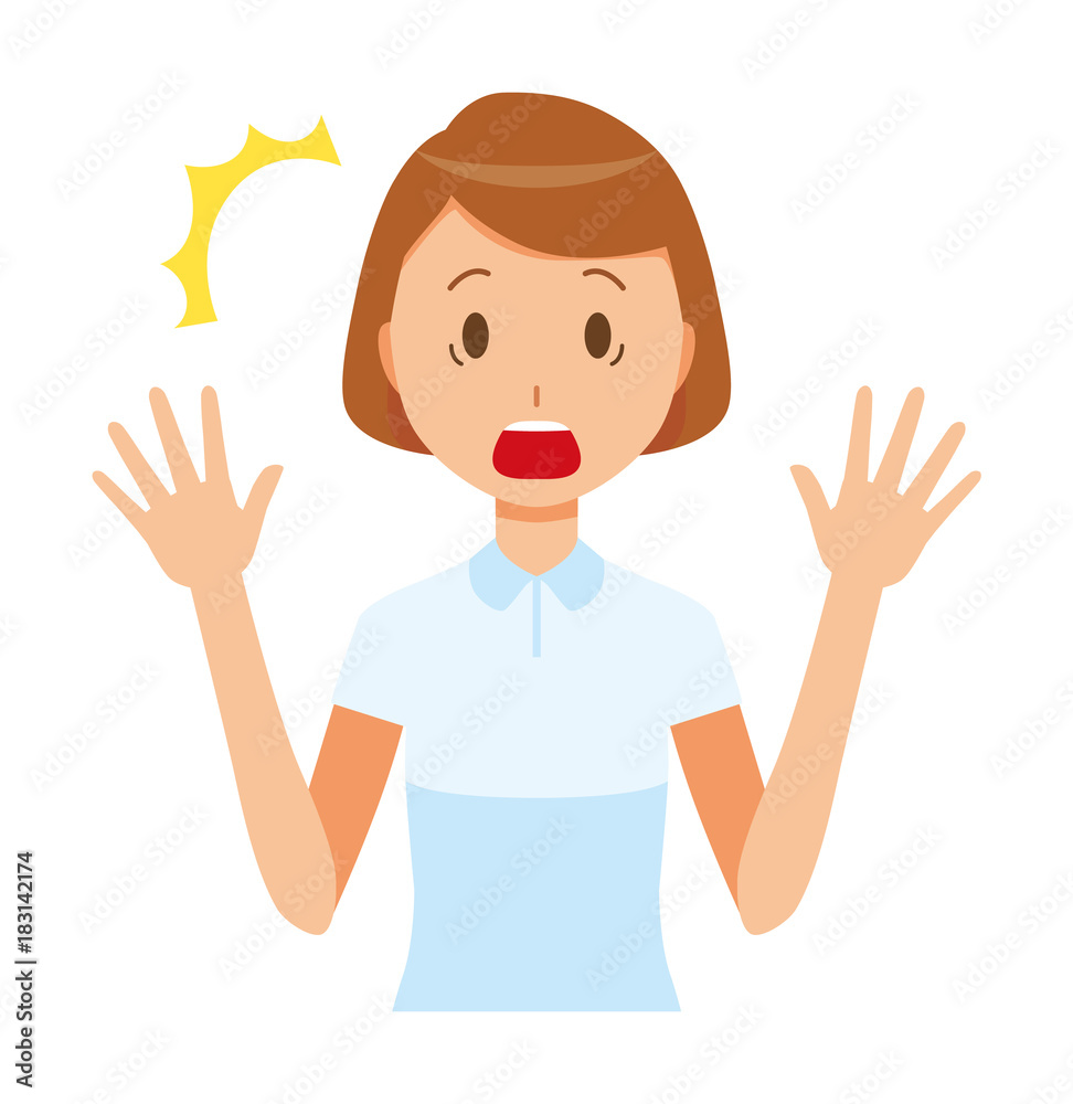 A woman nurse wearing a white uniform is surprised A woman nurse wearing a white uniform is surprised