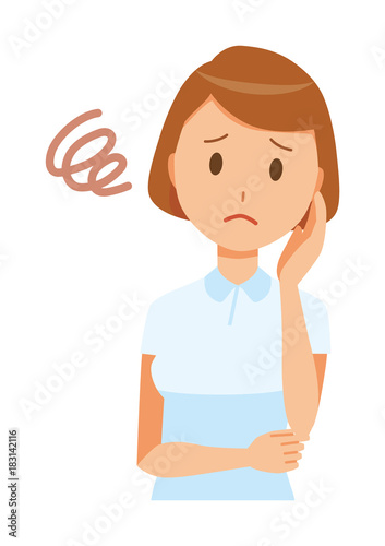 A woman nurse wearing a white uniform is in trouble