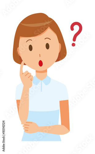 A female nurse wearing a white uniform thinks