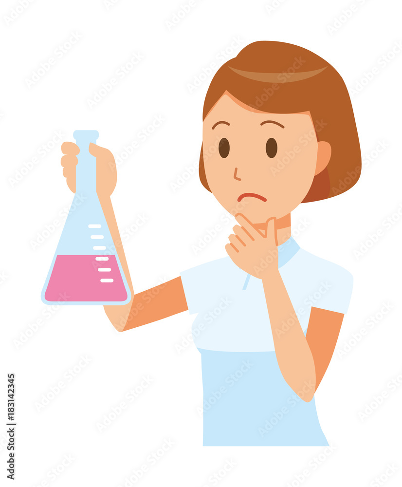 A female nurse wearing a white uniform has an Erlenmeyer flask A female nurse wearing a white uniform has an Erlenmeyer flask