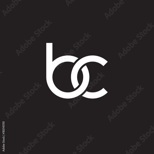 Initial lowercase letter bc, overlapping circle interlock logo, white color on black background