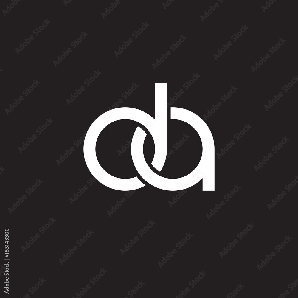 Initial lowercase letter da, overlapping circle interlock logo, white color on black background Initial lowercase letter da, overlapping circle interlock logo, white color on black background