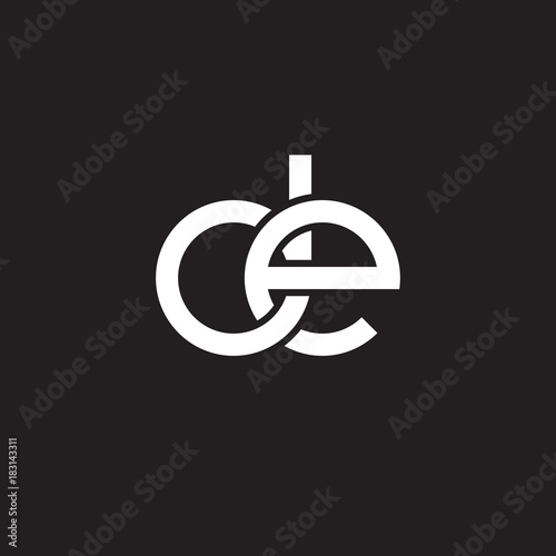 Initial lowercase letter de, overlapping circle interlock logo, white color on black background