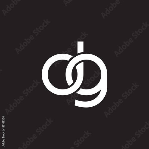 Initial lowercase letter dg, overlapping circle interlock logo, white color on black background