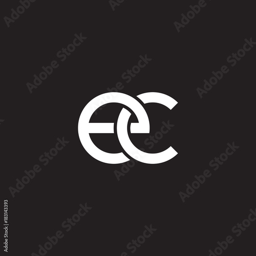 Initial lowercase letter ec, overlapping circle interlock logo, white color on black background