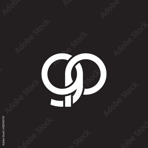 Initial lowercase letter gp, overlapping circle interlock logo, white color on black background