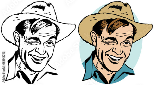 A man in a straw cowboy hat smiling and winking.