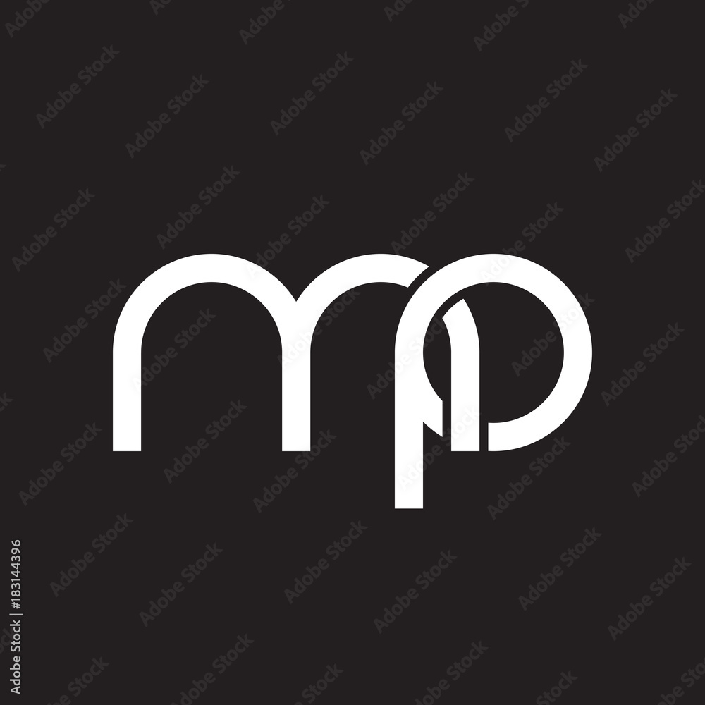Initial lowercase letter mp, overlapping circle interlock logo, white color on black background Initial lowercase letter mp, overlapping circle interlock logo, white color on black background
