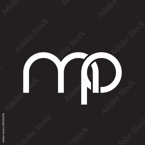 Initial lowercase letter mp, overlapping circle interlock logo, white color on black background