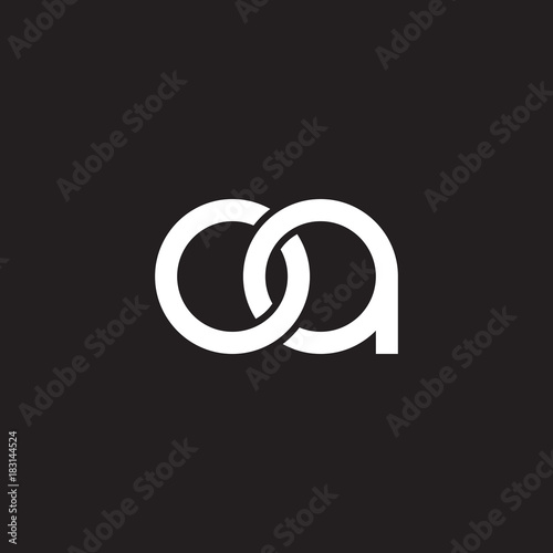 Initial lowercase letter oa, overlapping circle interlock logo, white color on black background photo