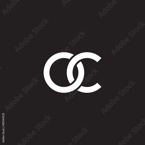 Initial lowercase letter oc, overlapping circle interlock logo, white color on black background photo