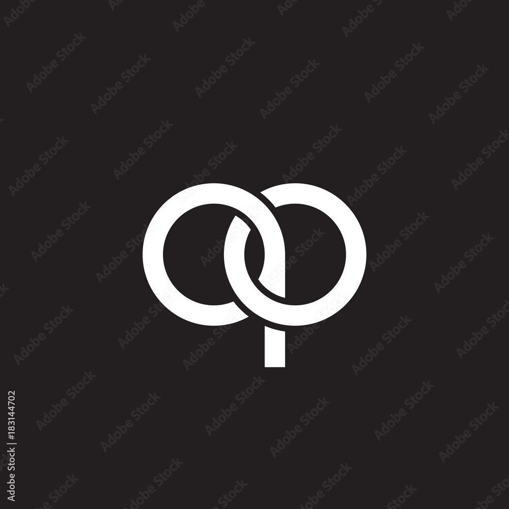 Initial lowercase letter qo, overlapping circle interlock logo, white color on black background